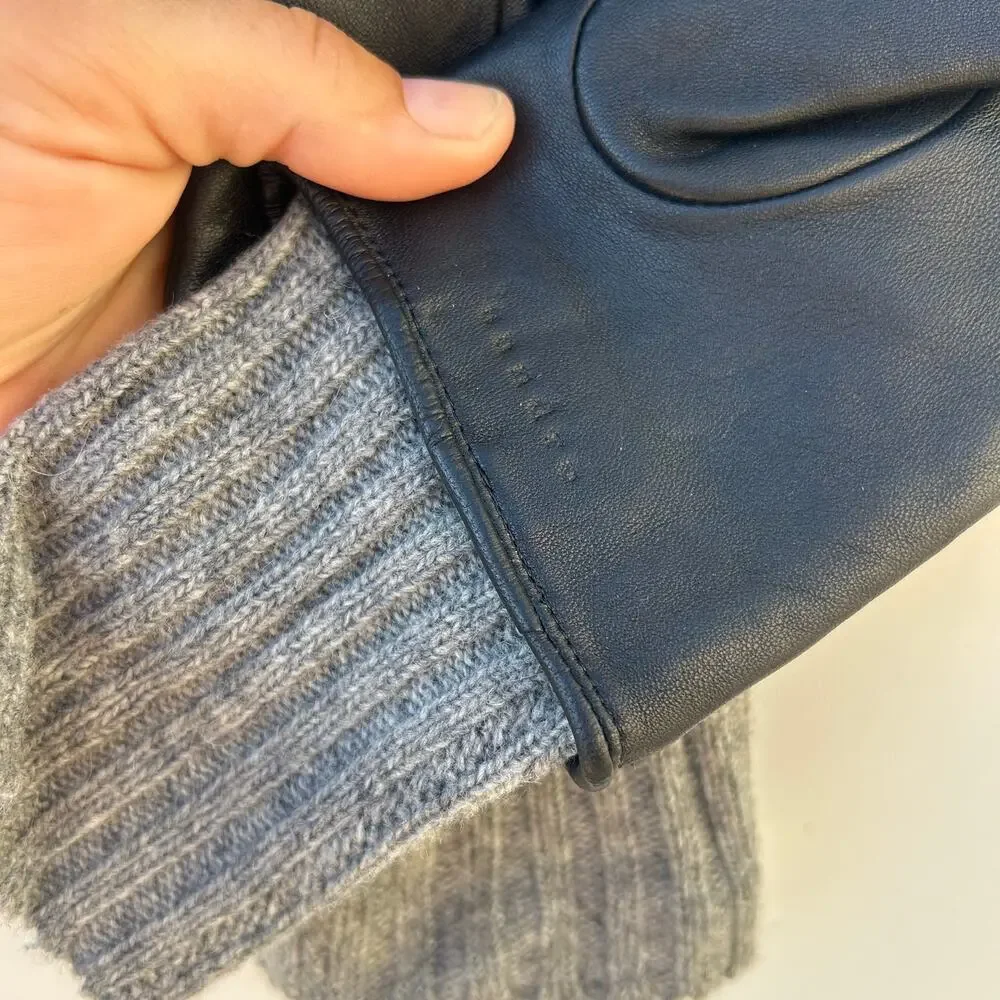 Sandro Paris Logo Embossed Quilted Sheepskin Leather Winter Gloves Black 1